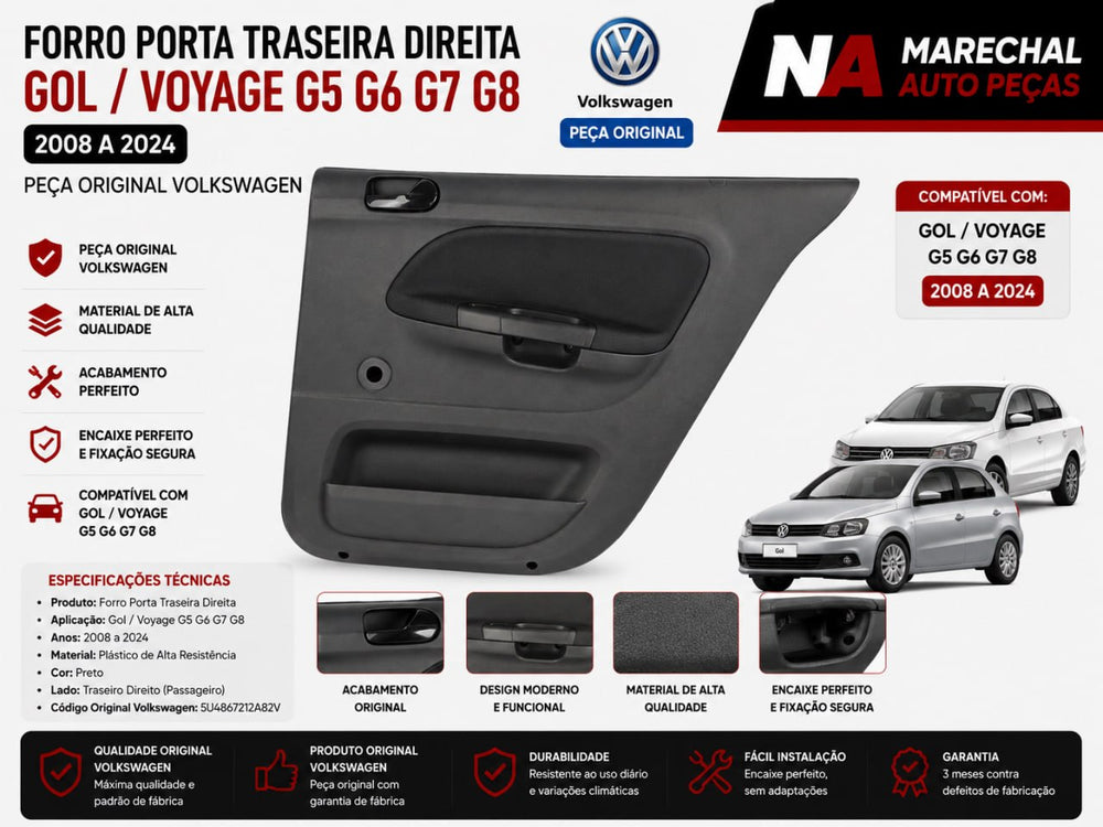 Forro Porta Tras Dir VW Gol Voyage G5 G8 Novo