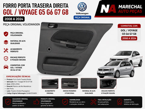 Forro Porta Tras Dir VW Gol Voyage G5 G8 Novo