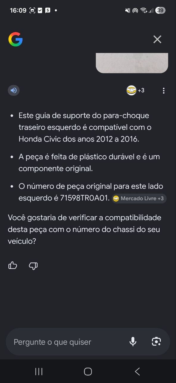 Suporte Para-choque Tras Esq Honda Civic 2012/2016