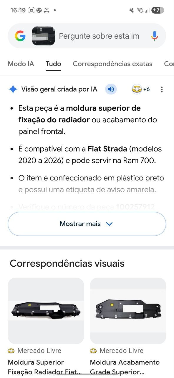 Moldura Superior Fixação Radiador Fiat Strada 2020/2026
