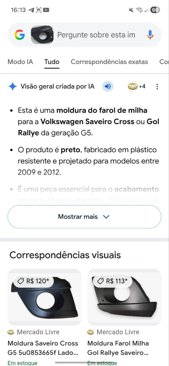 Moldura Farol Milha Diant Esq Volkswagen Saveiro Cross / Gol Rallye G5 2009/2012