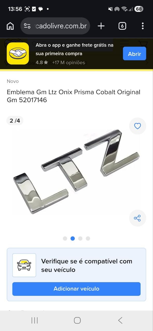 Emblema LTZ Chevrolet Onix Prisma Cobalt 2012/2020