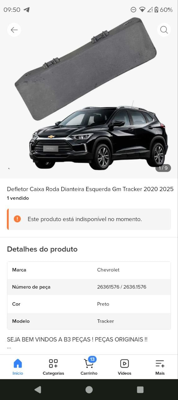 Defletor Caixa Roda Dianteiro Esquerdo Chevrolet Tracker 2020/2025 Novo
