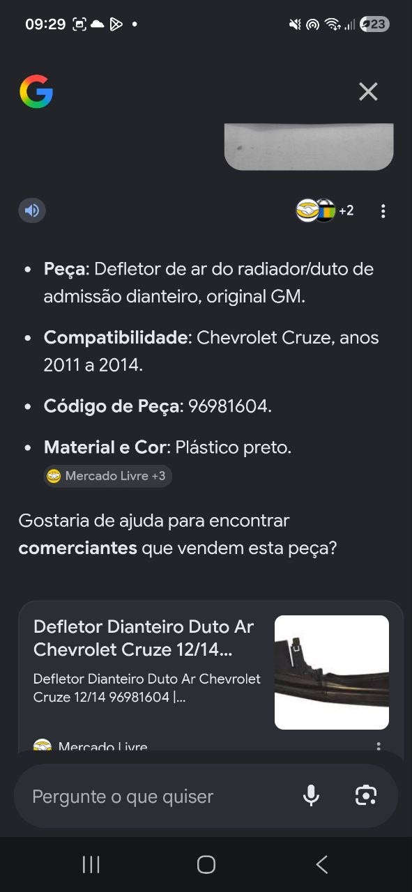 Defletor Dianteiro Duto Ar Radiador Chevrolet Cruze 2011/2014 Novo
