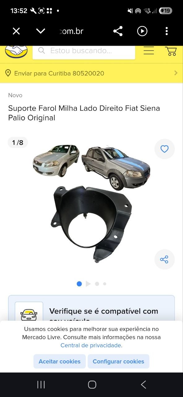 Suporte Farol Milha Direito Fiat Palio Siena 2008/2016 Novo