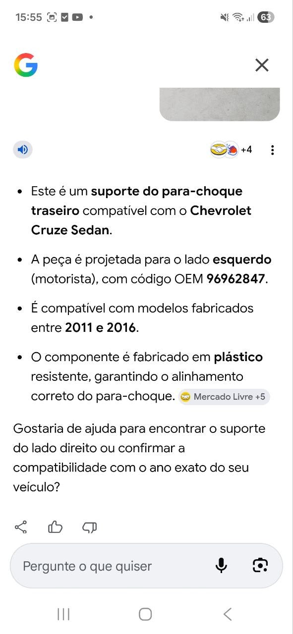 Suporte Para-choque Tras Esq Chevrolet Cruze 2011/2016