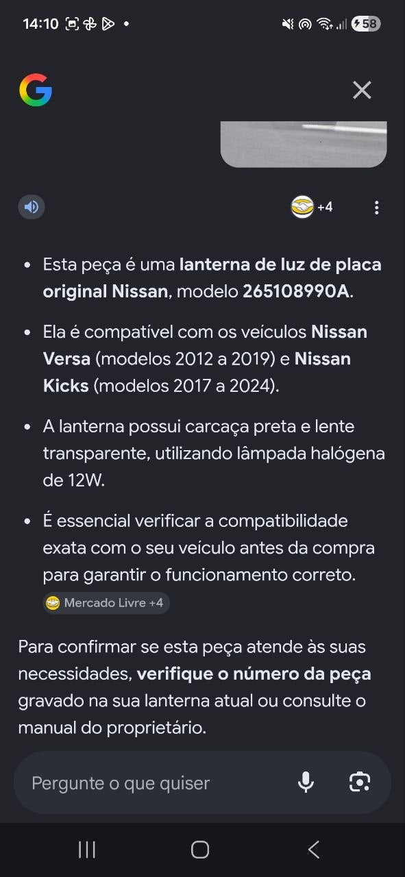 Lanterna Luz de Placa Nissan Versa/Kicks 2012/2024 Nova