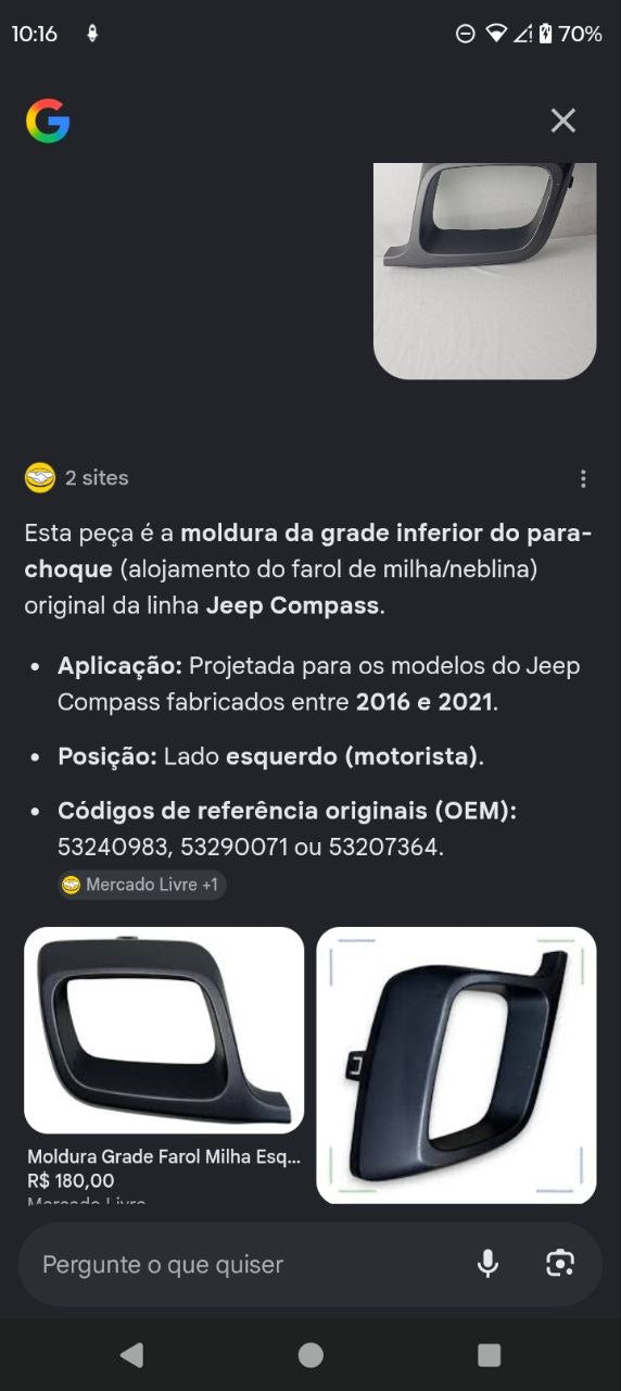 Moldura Grade Farol Milha Esquerda Jeep Compass 2016/2021 Nova