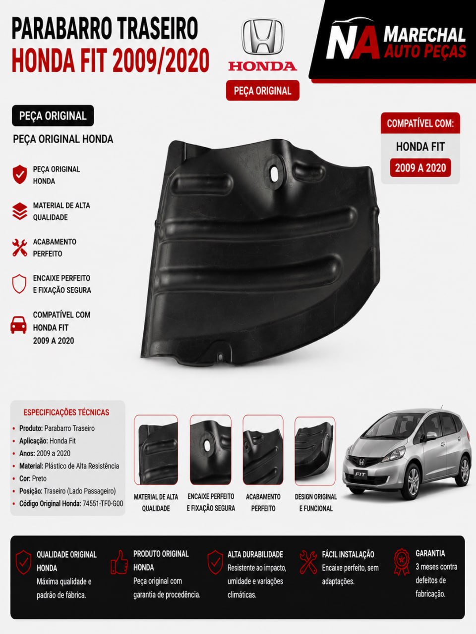 Parabarro Tras Honda Fit 2009/2020 Novo