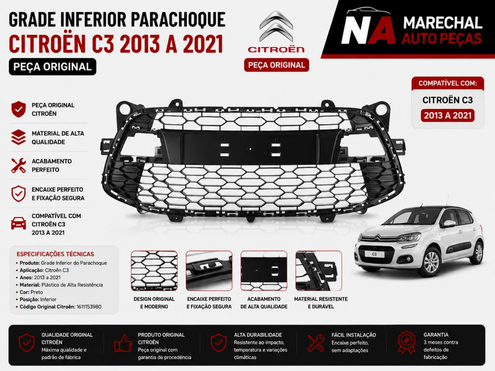 Grade Inf Parachoque Citroën C3 2013/2021 Nova